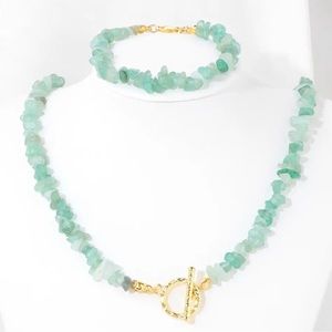 Bohemia Gravel Crystal Necklaces Bracelet Set Green Aventurine Gem Natural